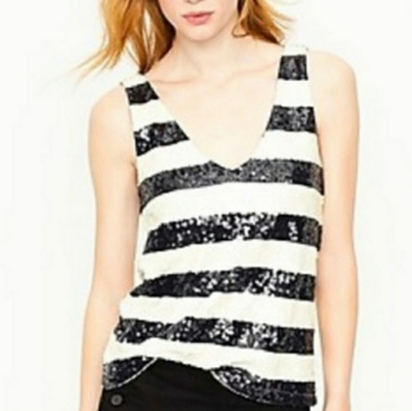 J. Crew Navy & Cream Sequined V-Neck Tank Size M